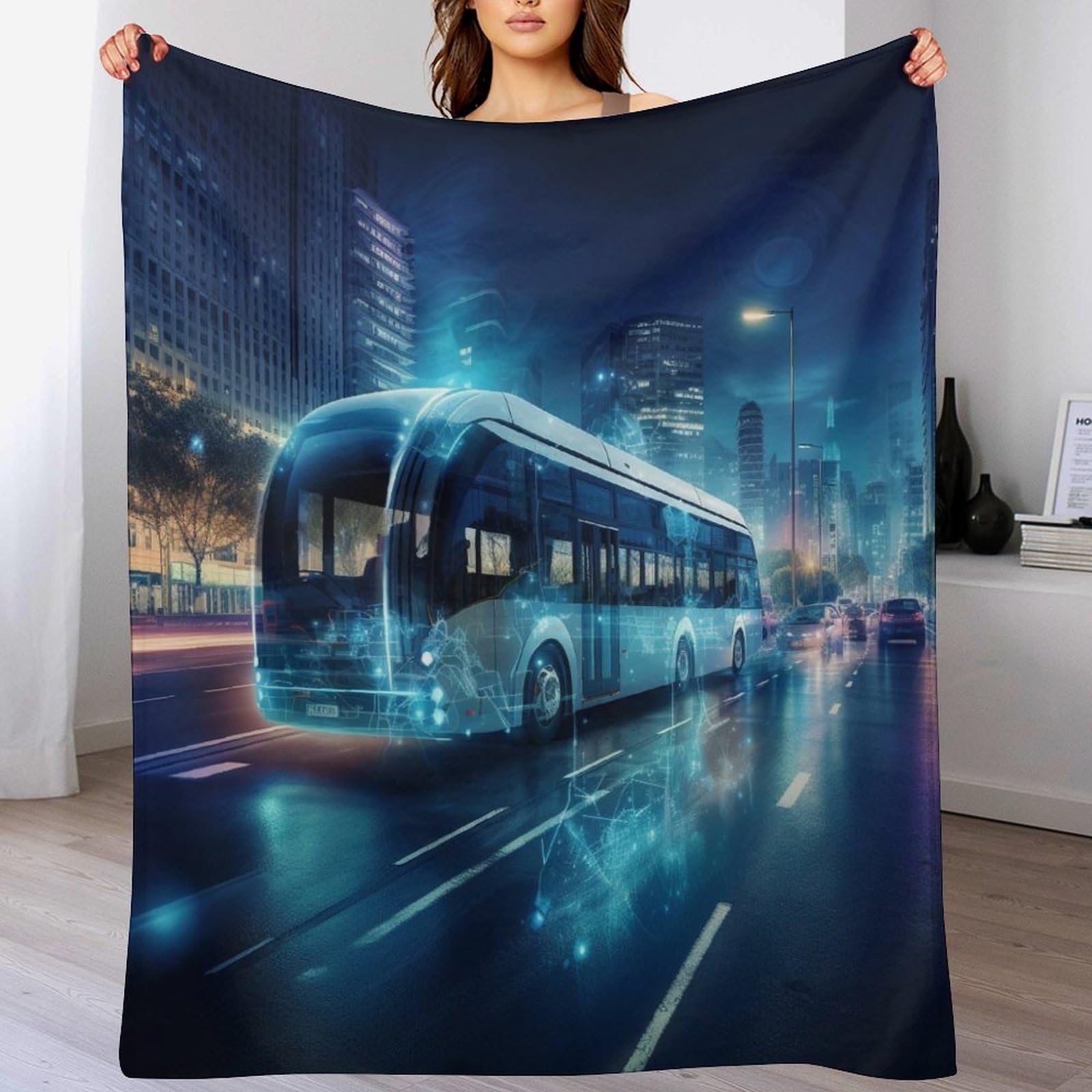 Manta de franela 140 x 180 cm Bus Bedding de forro polar 3D para sofa cama suave y calida
