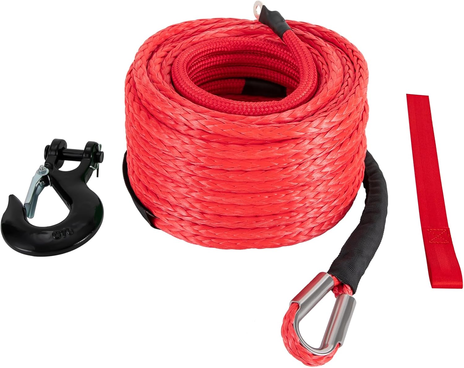 Synthetic Winch Rope, 1/2" x 85ft Synthetic Winch Rope Kit, 31500Lbs Breaking Strength, Winch Cable Replace Kit with Safety Pull Strap, Protective Sleeve, and Hook for Jeep, SUV, Truck (Red)