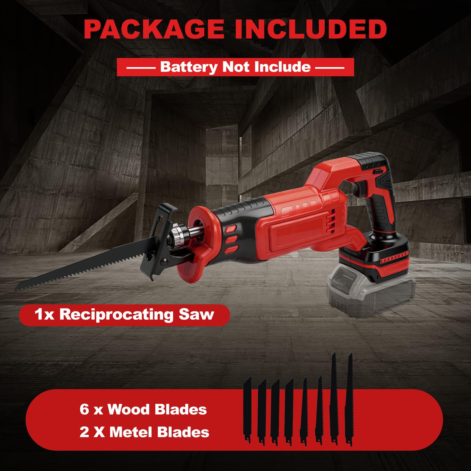 Roadtime Scie Sabre Sans Fil pour Milwaukee 18V batteries (sans batterie), Scie alternative moteur sans balais 3200 SPM,Changement de Lame sans Outil,Avec 8 Lames pour Coupe de Bois, Branches, Métal