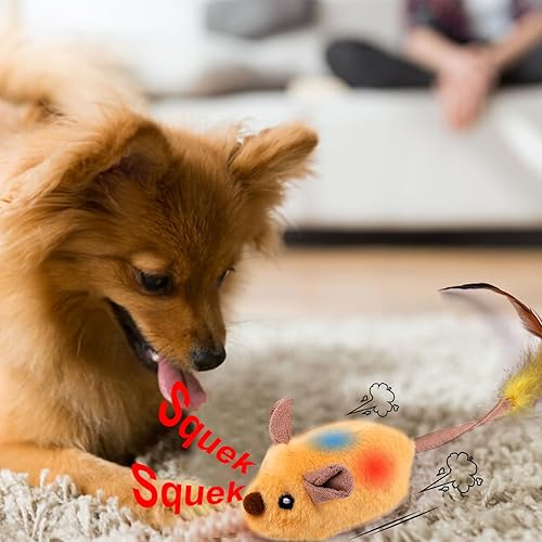 Miniatura 10 de BABORUI Juguetes interactivos para perros, ratones que escapan, juguetes chirriantes para perros con luces y giro automático, juguetes recargables