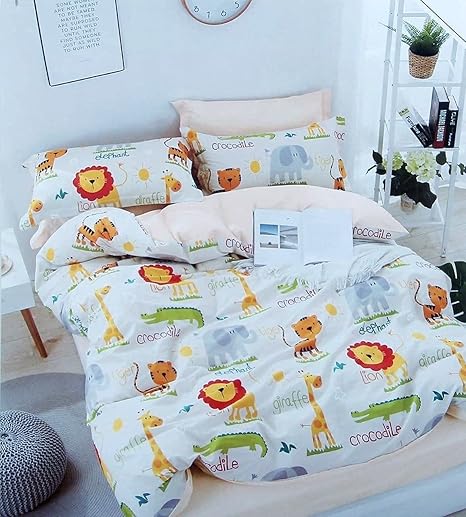 SinghsVillas Decor Presents Kids Cartoon Print Double Bedsheet with 2 Pillow Covers (Animal)