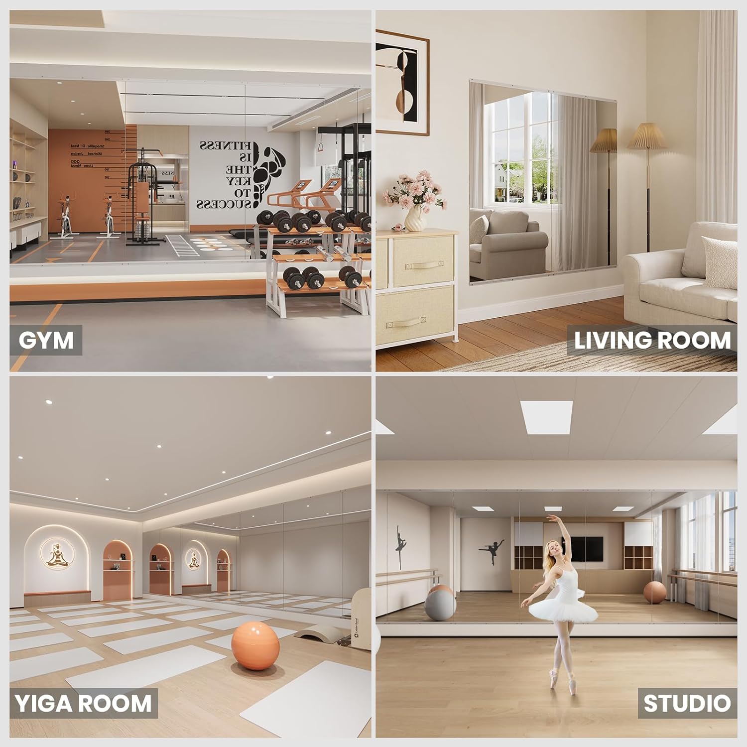 LOVMOR Home Gym Mirror 72"x36" 2 Pack, Wall Mounted Frameless Home Decor Mirror, Full Length for Yoga Dancing Room Living Room Bathroom