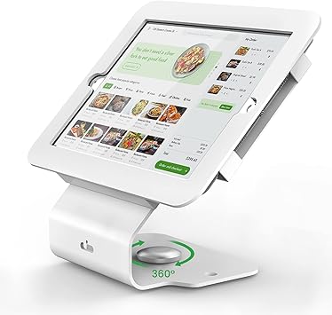 Kiosk POS Tablet Stand Compatible with iPad Air 1, Air 2, Pro 9.7, 5th, 6th, Business Desktop Retail Tablet Stand with 360 Swivel Base, Metal, White, PSC101W