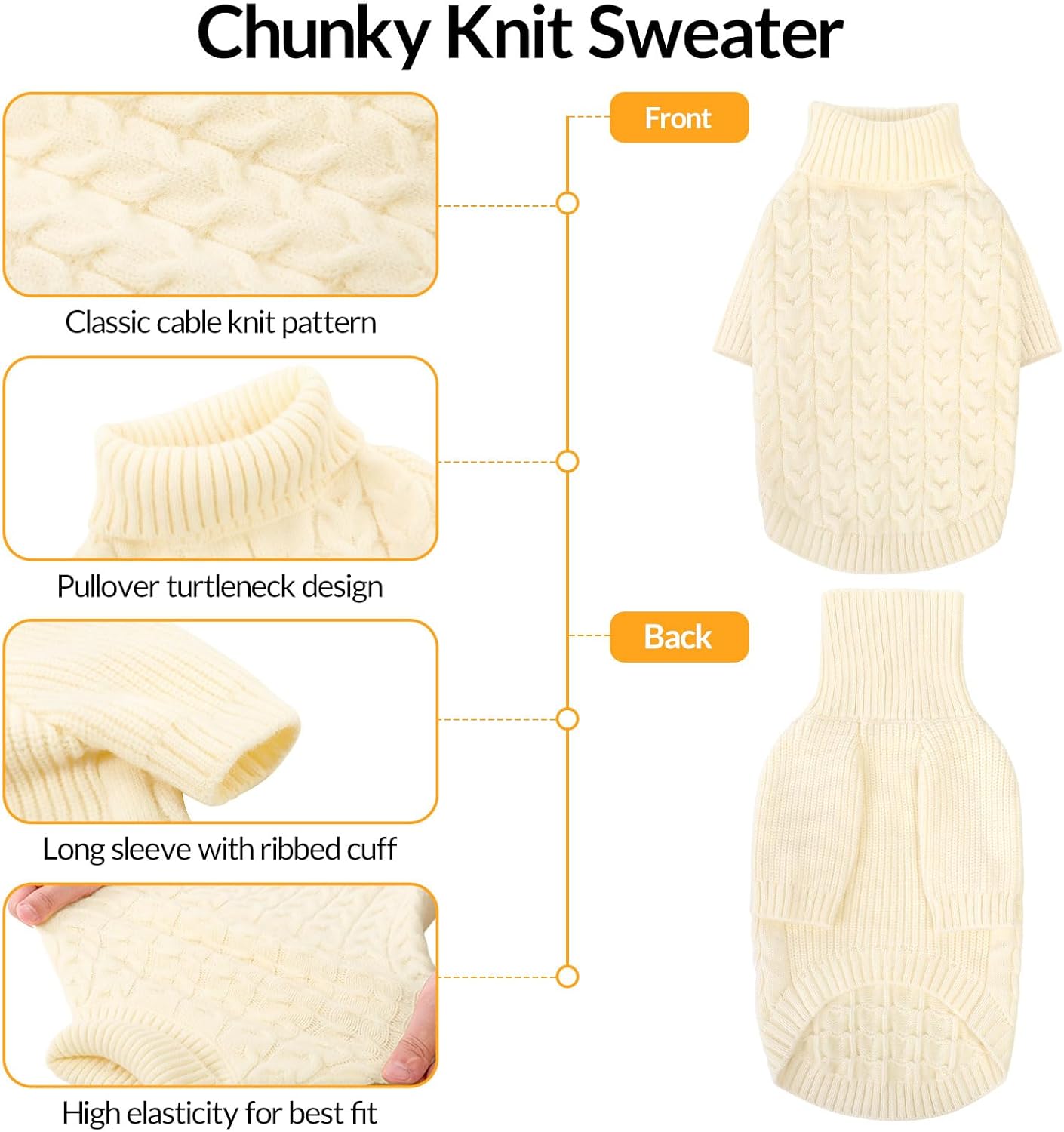 Queenmore XL Dog Sweater, Dog Christmas Sweater, Warm Soft Sweaters for Dogs Girl Boy, Knit Winter Coat for Extra Large Dogs, Pitbull, Boxer (White, XL)