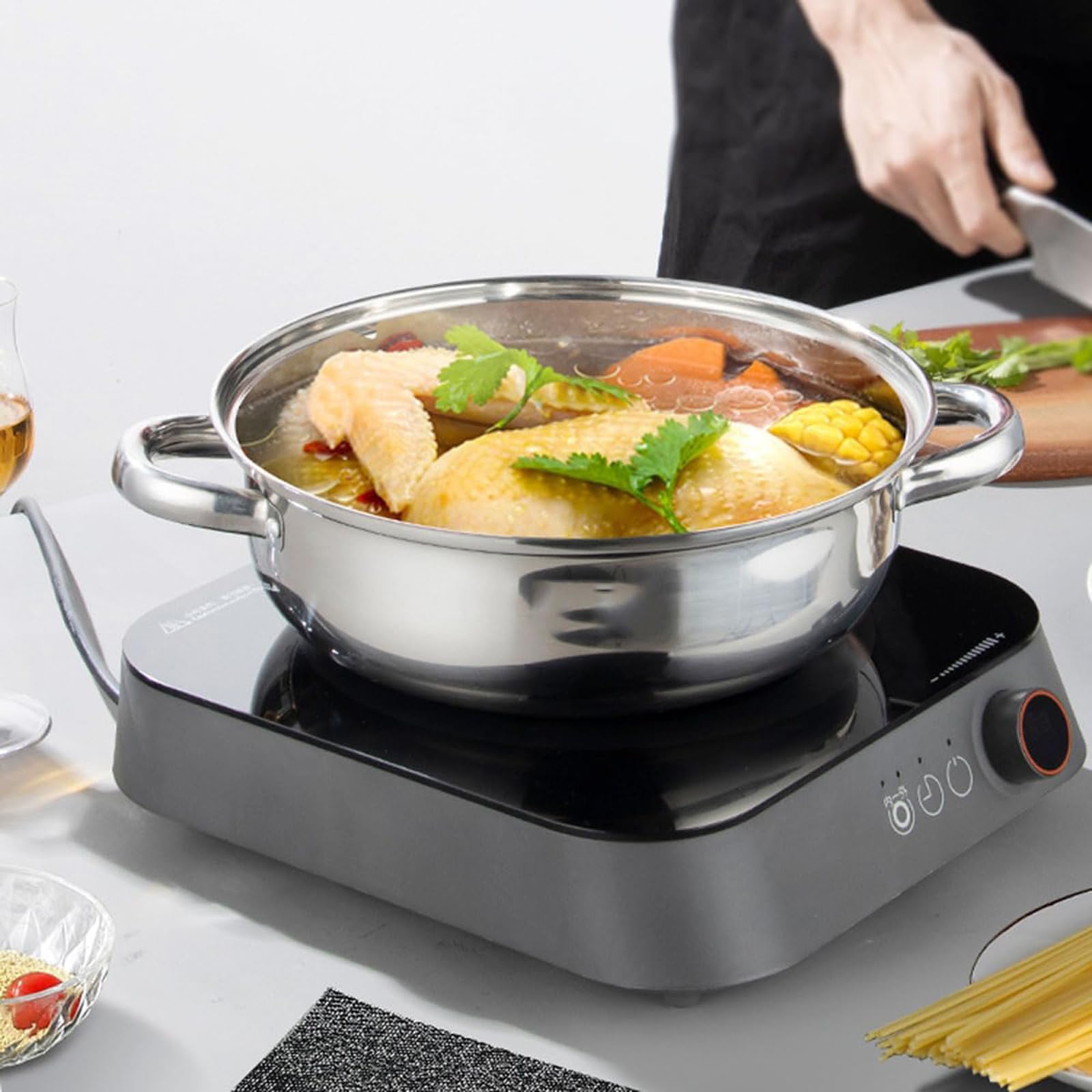 Casseroles à vapeur à 3 couches en acier inoxydable 304 avec couvercle en verre, gadget de cuisson polyvalent pour légumes, pâtes fruits de mer, ustensiles de cuisine à vapeur