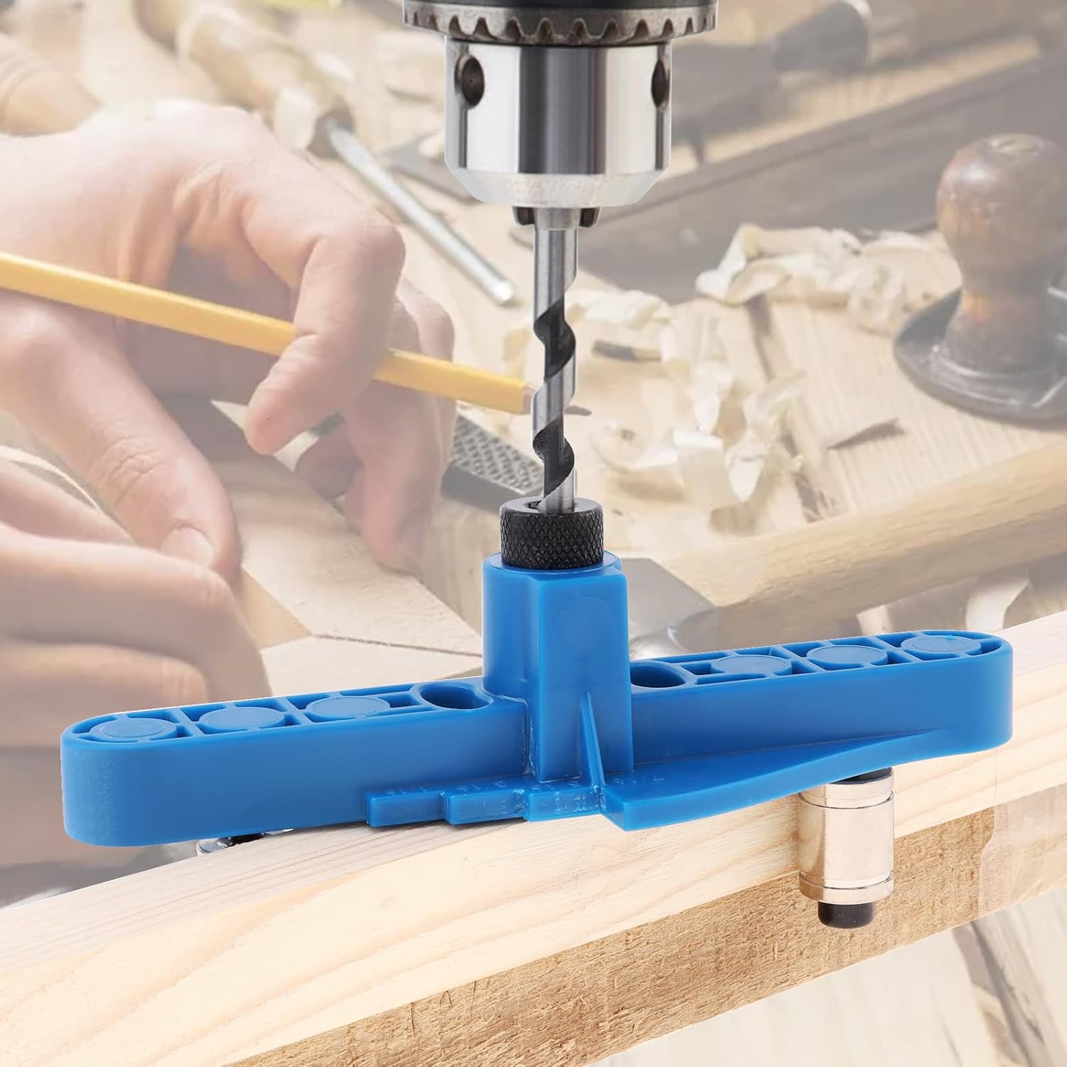 2 in 1 Dowel Jig Kit Self Centering Line Scriber Center Locator Woodworking Tools for Drilling/Marking with Stop Collar, Drill Guide Straight Hole Punch Positioner Drill Jig for Hand Tools