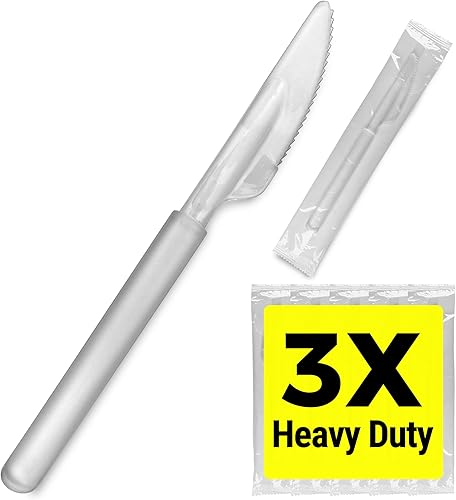 3 cuchillos de plástico transparente resistentes envueltos individualmente, resistentes como cubiertos, paquete de 100 cuchillos desechables a