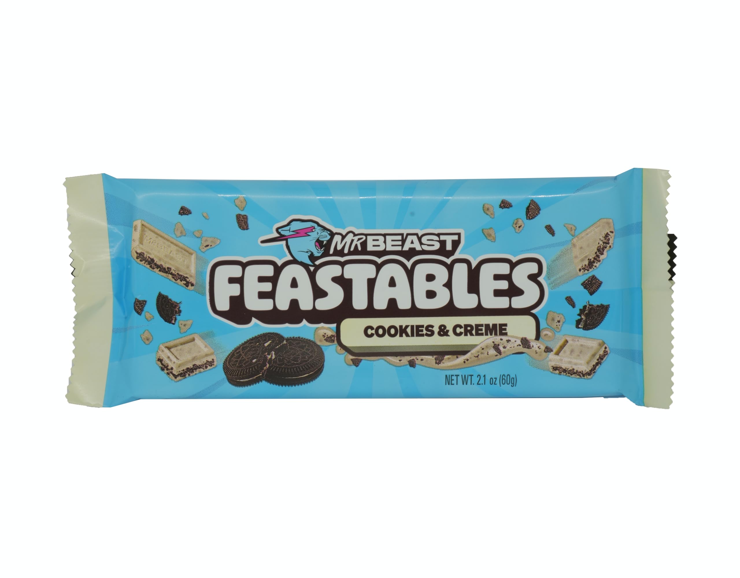 MR BEAST Feastables Cookies & Crème Chocolate Bar 60g – Smooth Milk Chocolate with Crunchy Cookie Bits – Fun Snack with Clean Ingredients – No Artificial Flavors