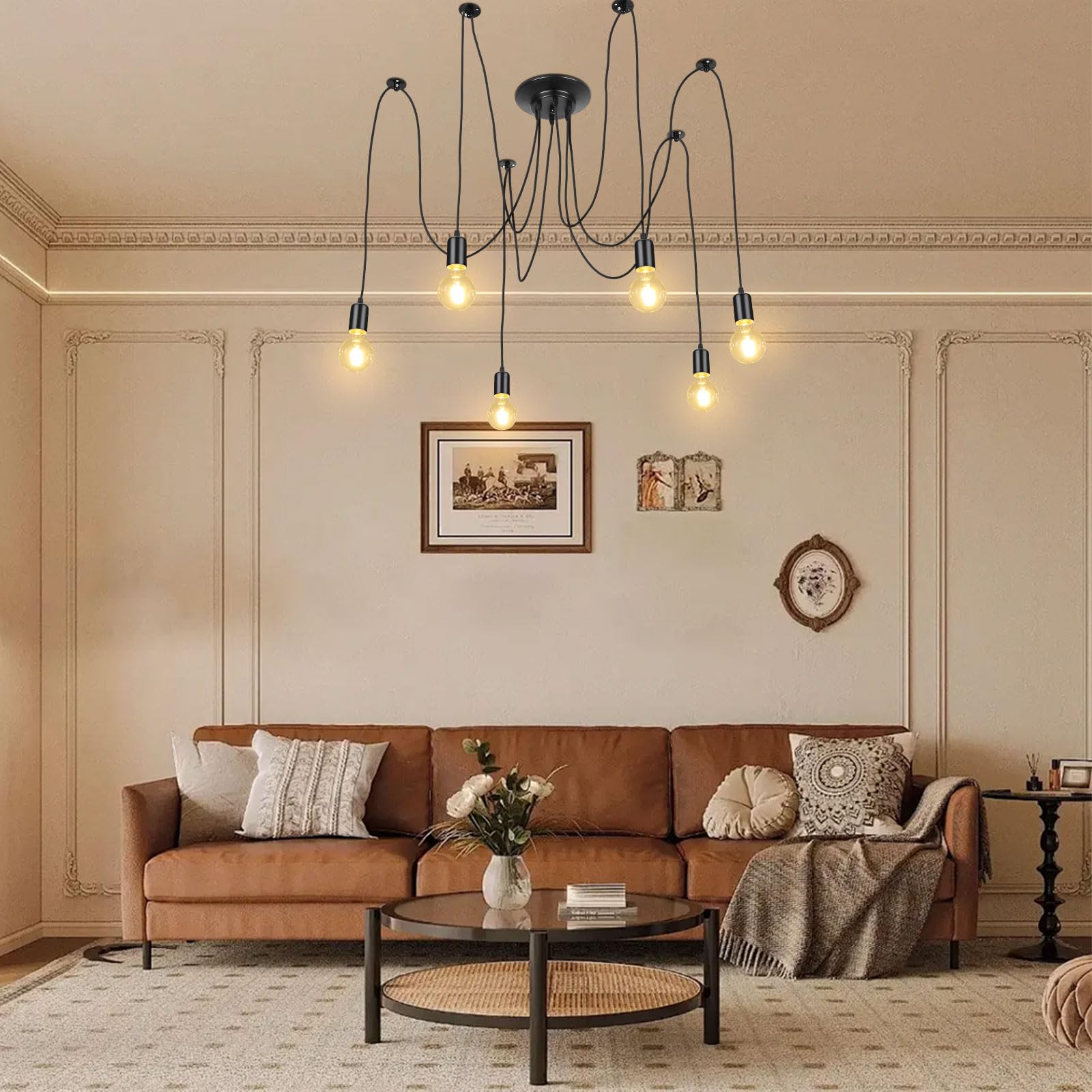 Lightess Lampadario a Ragno 6 Luci, Lampade a Sospensione Nero Industrial Lampadario Pendente Moderne Lampadari Soffitto Vintage per Camera da Letto Soggiorno