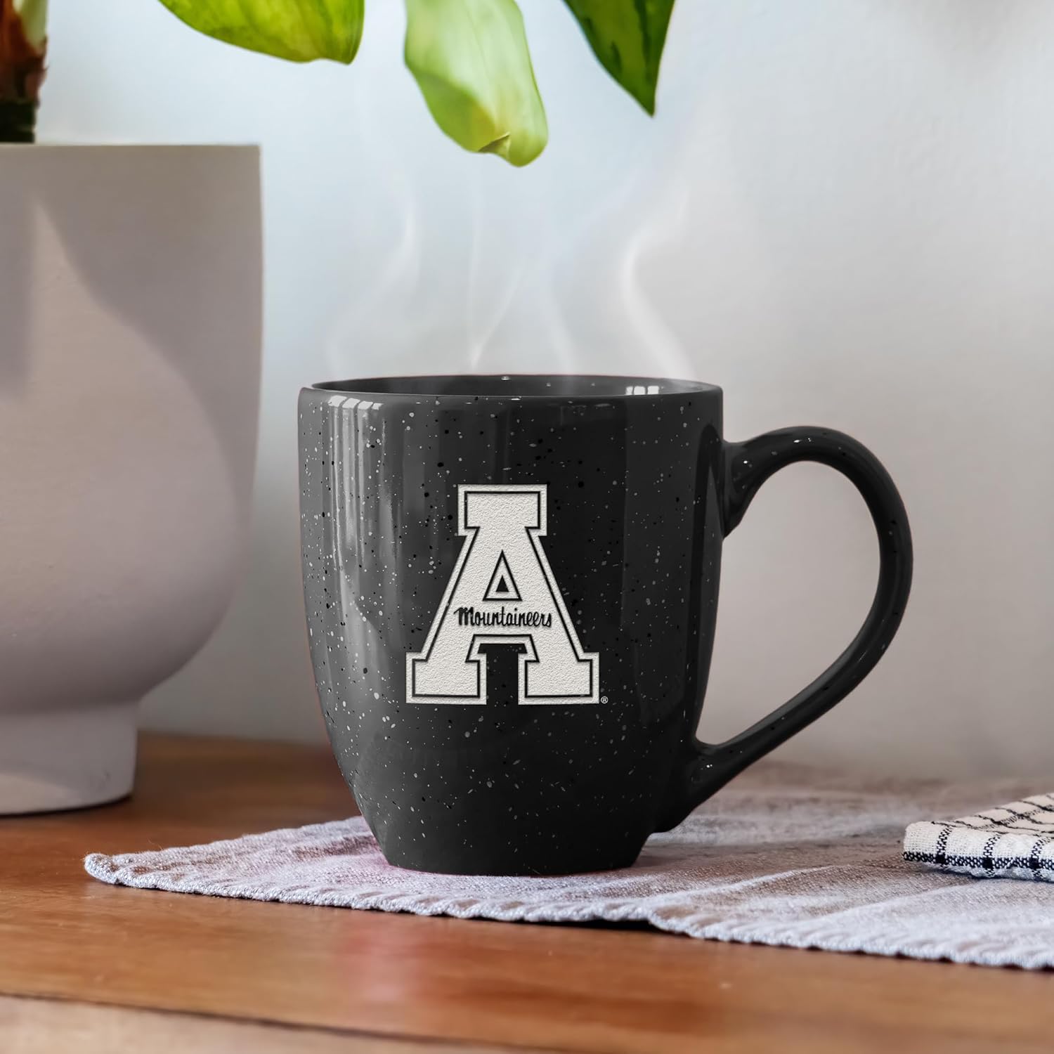 Rico Industries NCAA Appalachian State Mountaineers Standard Black 16 oz Team Color Laser Engraved Speckled Ceramic Coffee Mug - Image 2