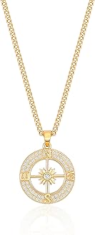 PEARLADA18k Gold Chain Link Necklace for Women, Baroque Pearl/Compass Pendant Necklace