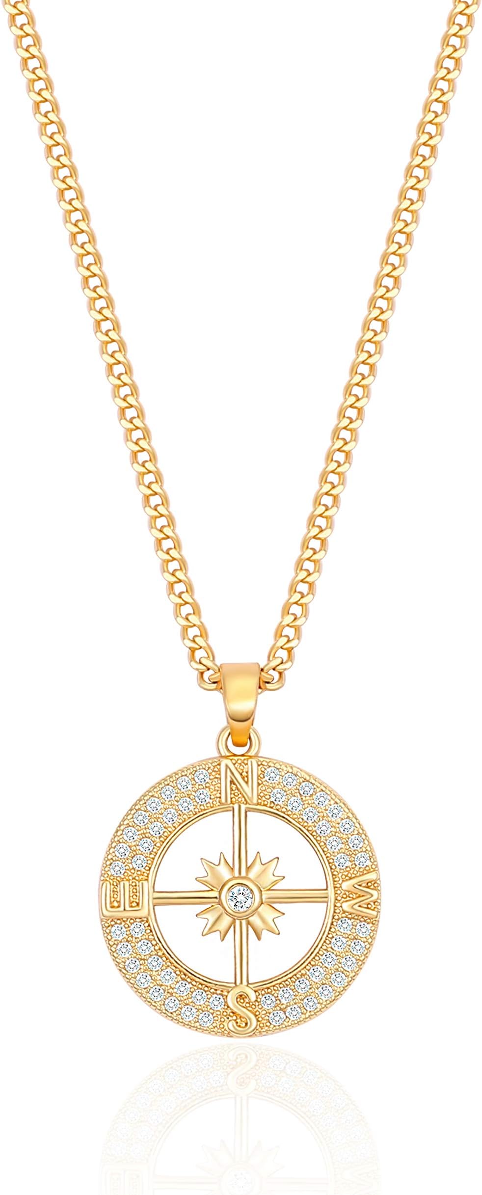 18k Gold Plated Chain Link Necklace for Women, Baroque Pearl/Compass Pendant Necklace