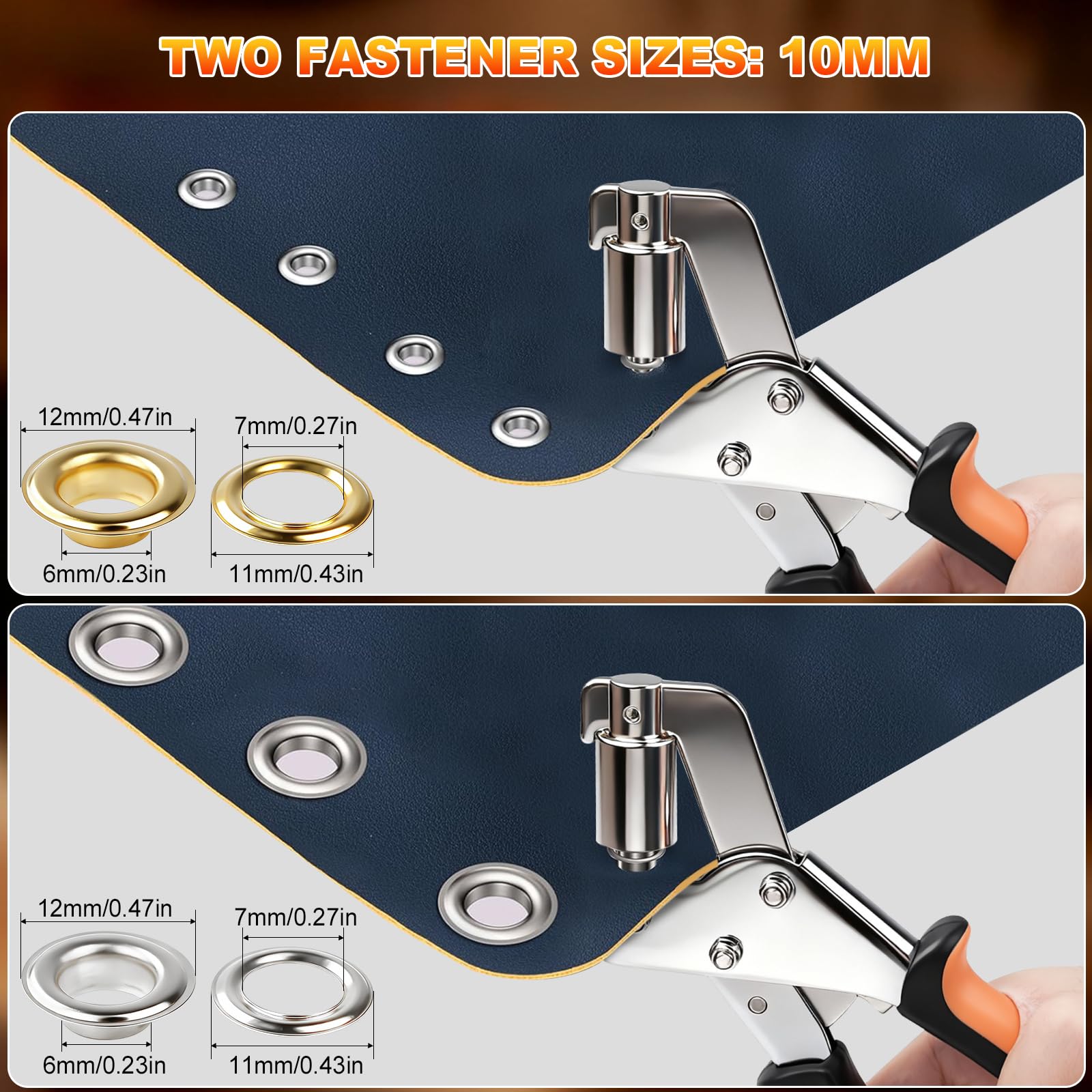 Set di attrezzi professionali per occhielli con 200 occhielli (Ø 10 mm) | Kit di attrezzi per occhielli magnetico, per teloni, pelle, tende, tende da sole, tessuto fai da te