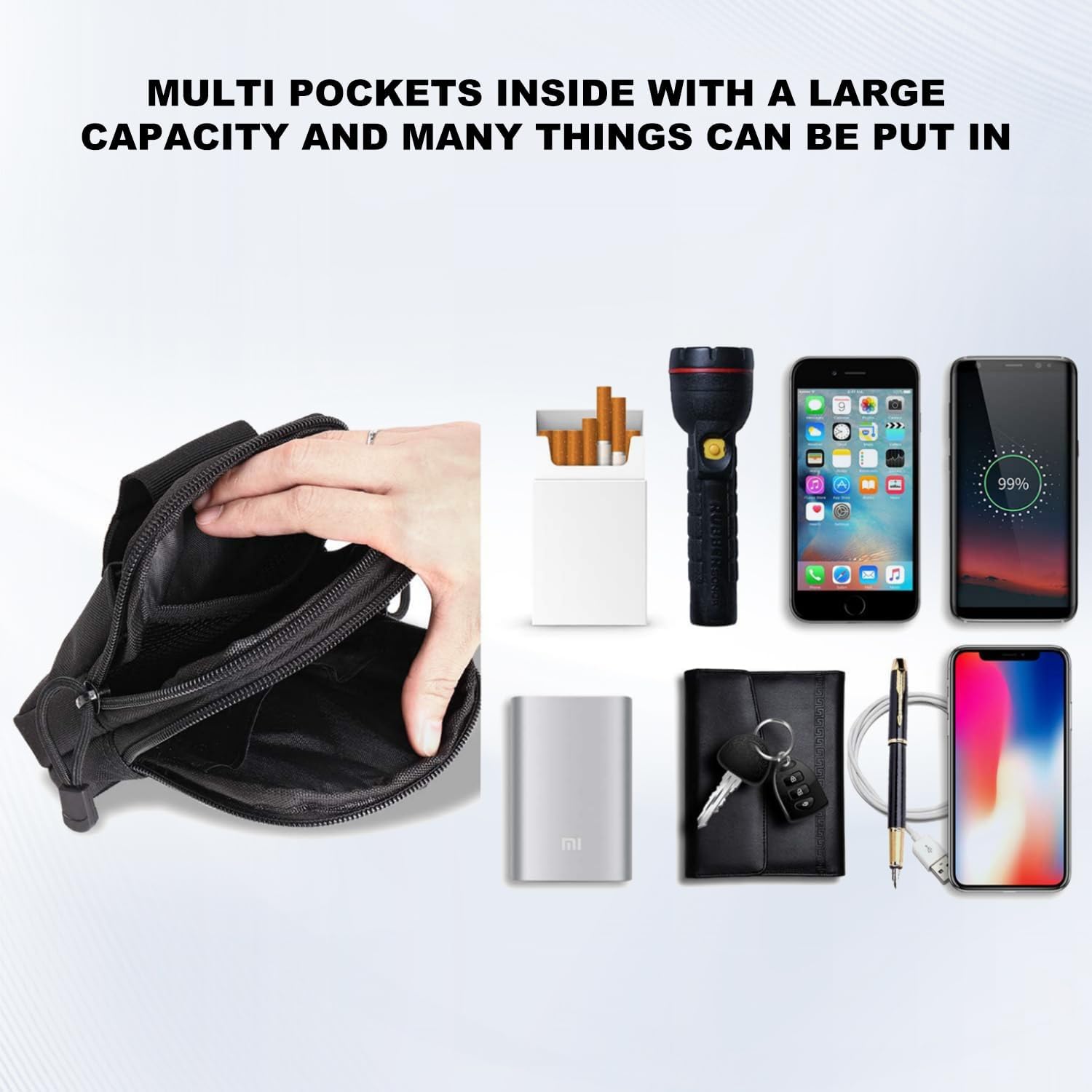 Tactical Molle Pouch Bag, Universal EDC Waist Bag Belt Pouches, Outdoor Belt Bags Gear Tool Gadget Pocket with Cell Phone Holster - Black
