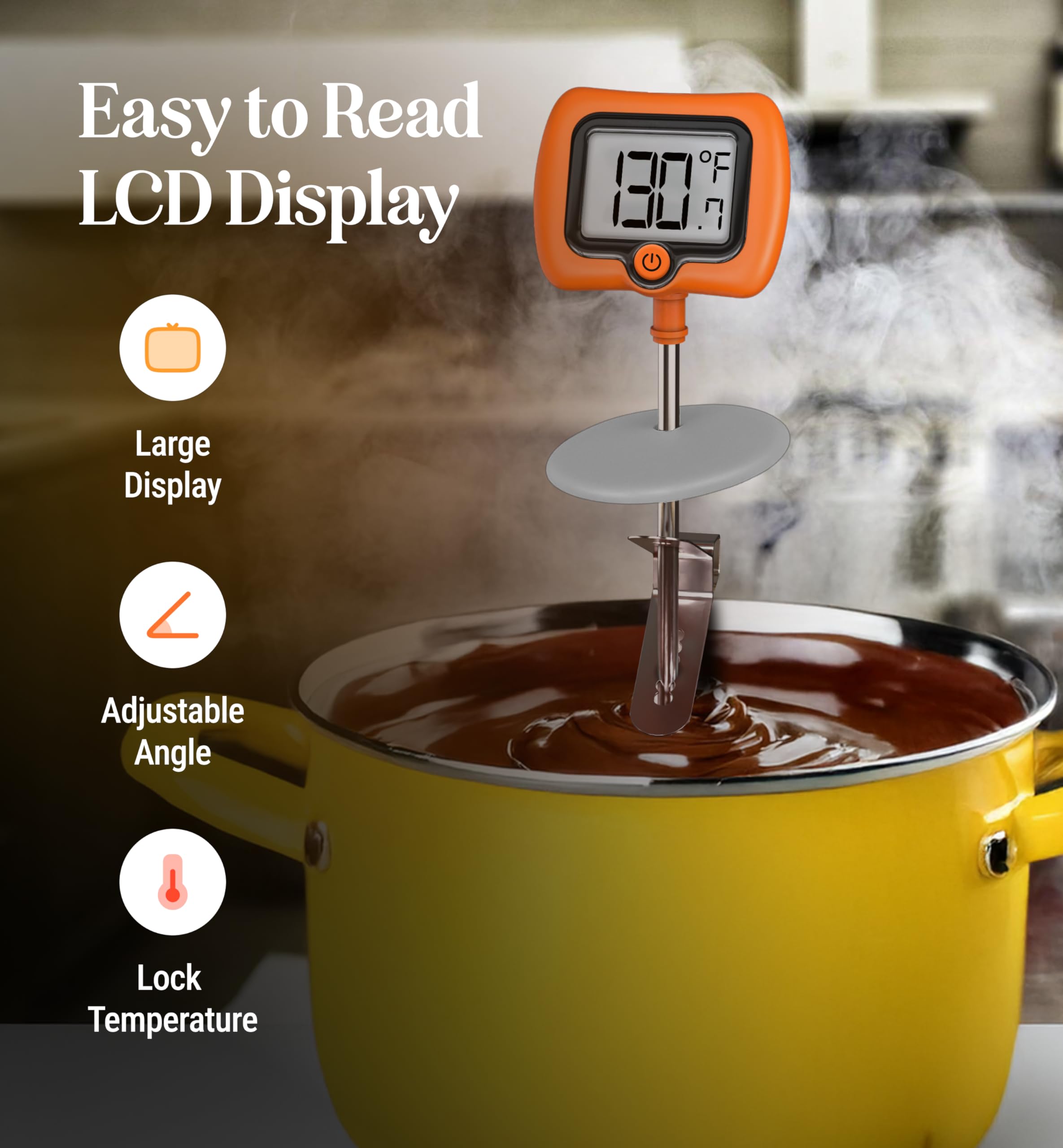 Termómetro de caramelo con clip para olla, termómetro analógico de carne de lectura instantánea con LCD, termómetro de aceite de cocina, termómetro de freír para caramelo, jarabe de arce, grasa,