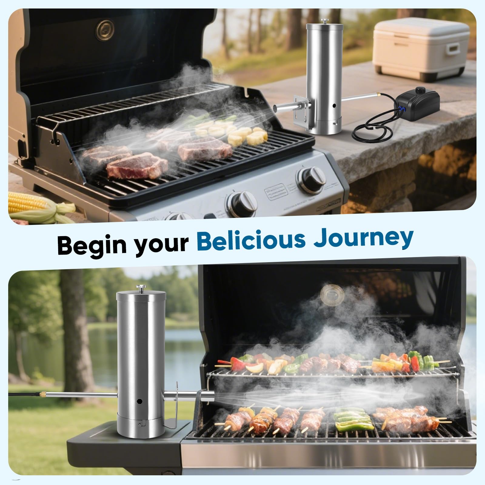 Kaltrauchgenerator für Räucherofen mit Pumpe Elektrisch, Edelstahl Smoker Zubehör Kompakt für Kalträuchern Von Fisch, Fleisch & Käse 3-4H Dauerrauch,Kalträucherofen
