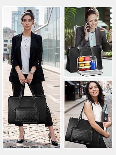 Miniatura 8 de MATEIN - Bolsa de mano para laptop de 17 pulgadas para mujer con compartimento para el almuerzo, maletín de trabajo convertible de piel sintética