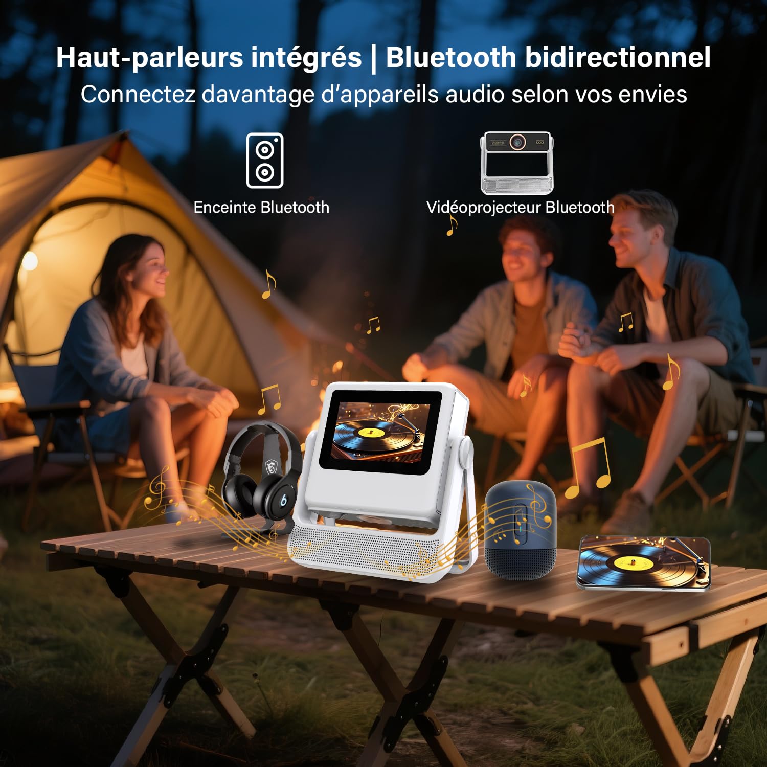 Mini proiettore Smart con supporto 4K con touchscreen, messa a fuoco automatica e correzione trapezoidale, WiFi 6 Bluetooth HDR10+, 1000+ app, doppio display
