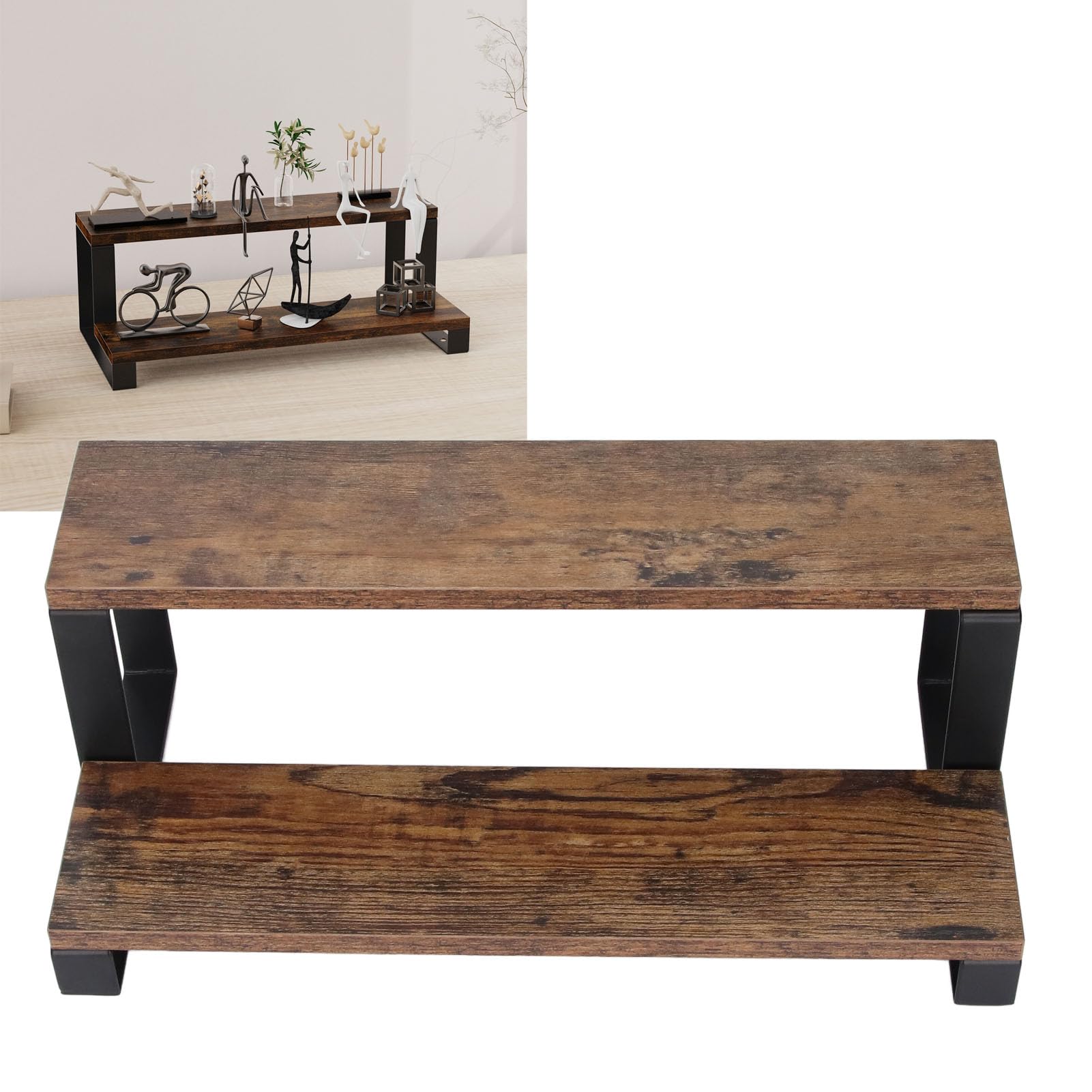 Soporte elevador de madera de 2 niveles, organizador de perfume, estante de exhibición de especias, ideal para muñecas y aperitivos