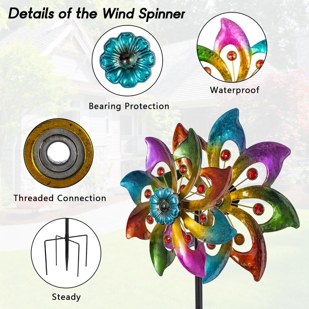 DREAMYSOUL Metal Wind Spinners Outdoor, 63" Kinetic Wind Spinners Colorful Wind Sculpture Yard Art for Garden Patio Lawn Decor