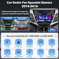 Vista 2 de [4+64G] Android 15 Estéreo de coche para Hyundai Elantra 2014-2016, Hikity 9 pulgadas IPS pantalla táctil Radio inalámbrico Carplay Android Auto