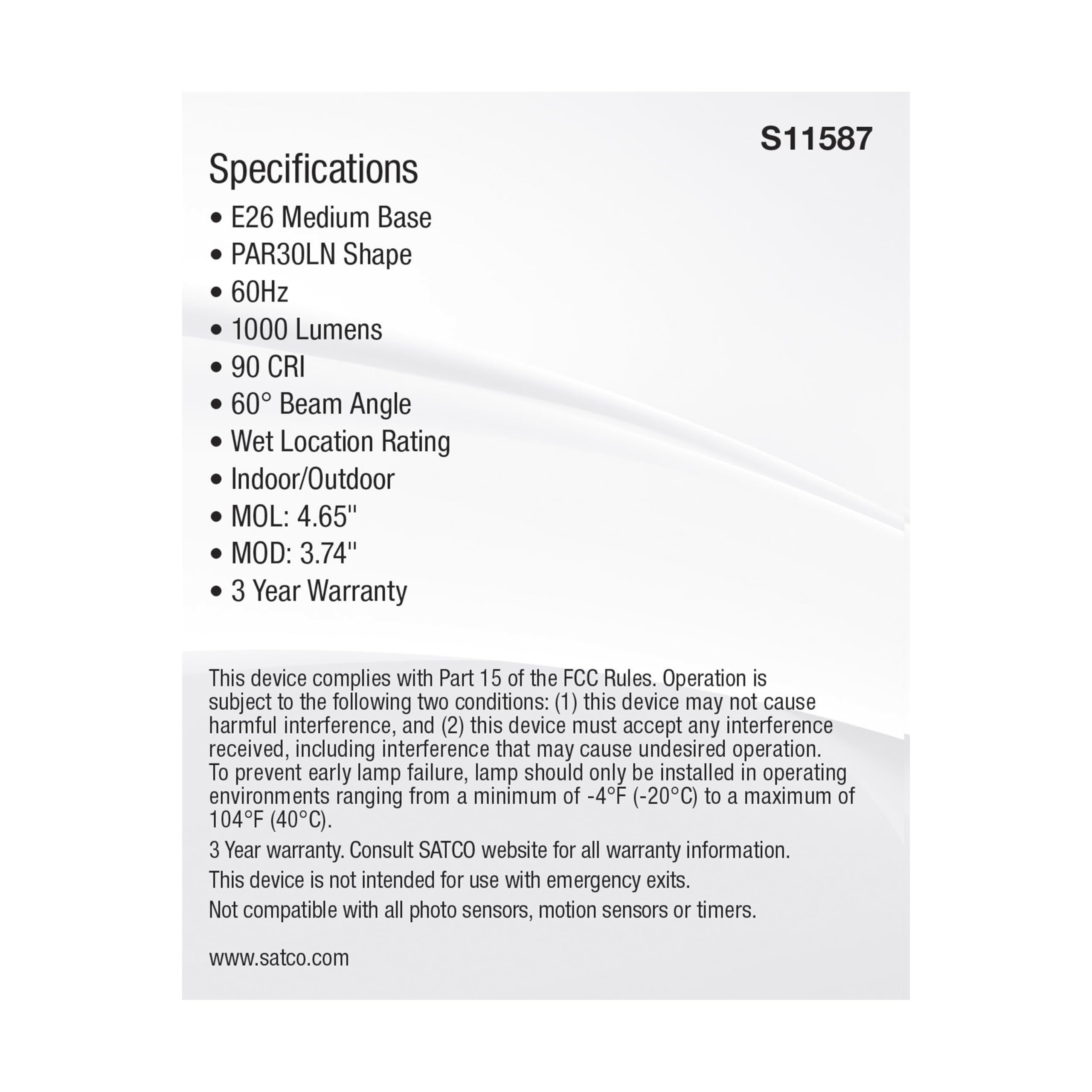 Satco S11587; 11 Watt PAR30LN LED; Medium Base; Silver Finish; CCT