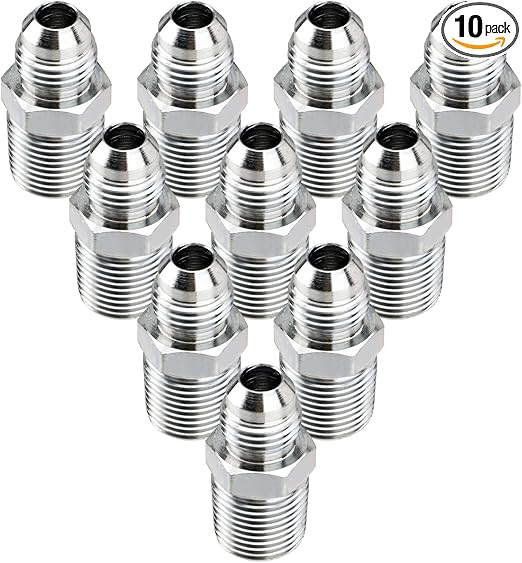 10 Pack Hydraulic Hose Adapter Fittings: 3/8" JIC 37° Male x 3/8" NPT Male Thread, Straight Tube Connectors with Protection Cover