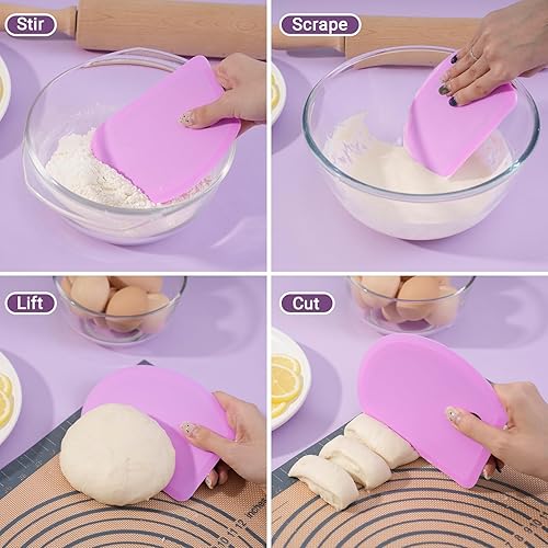 Miniatura 5 de Sapid Rascador de tazón de silicona con borde curvado flexible (5.98 x 4.3 pulgadas), raspador de masa de banco de grado alimenticio para hornear