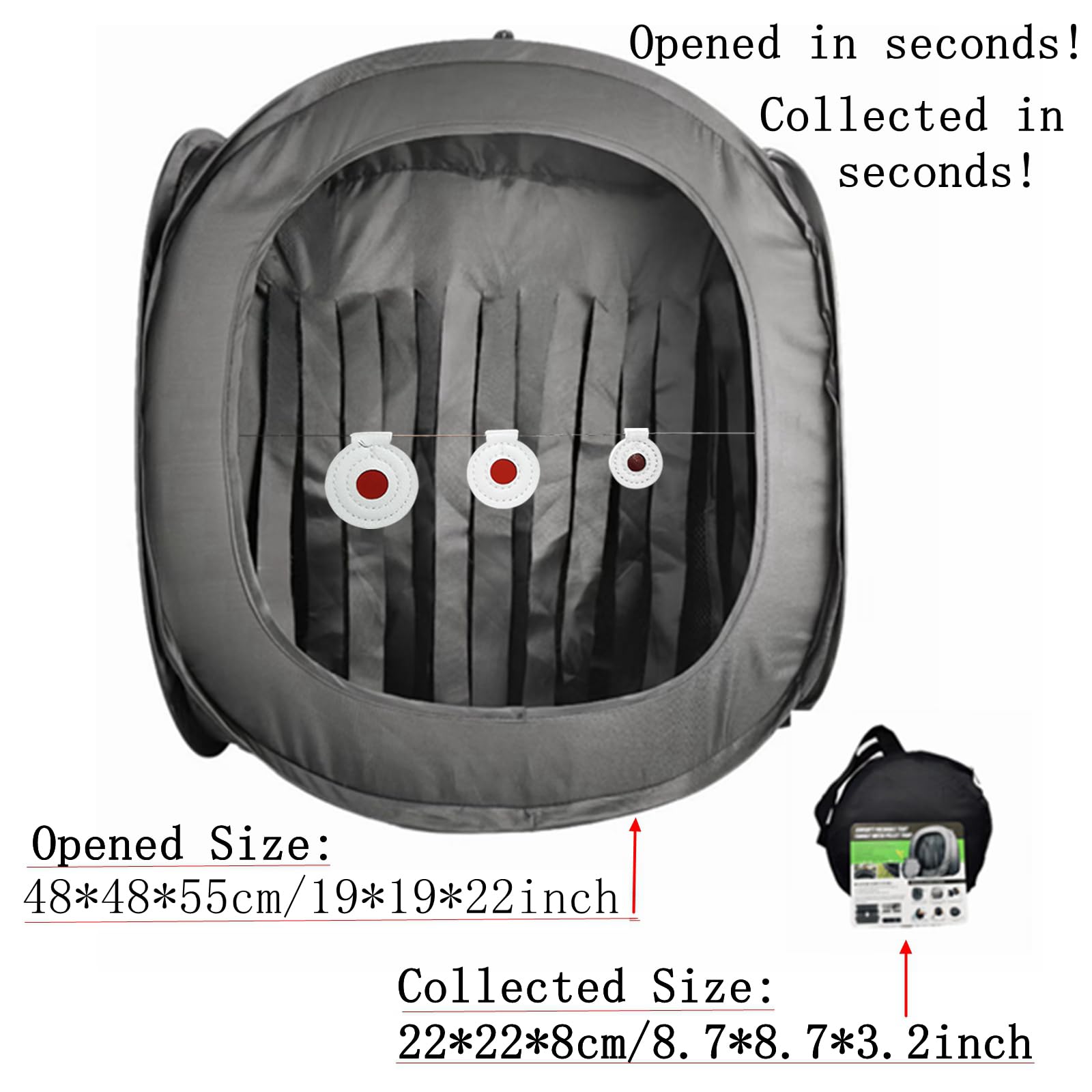 Wingswinmax Foldable Airsoft Target Tent Trap Slingshot BB Trap Net Auto Pop-up Shooting Target Tent BB Target Holder Case Thicker Material-Black