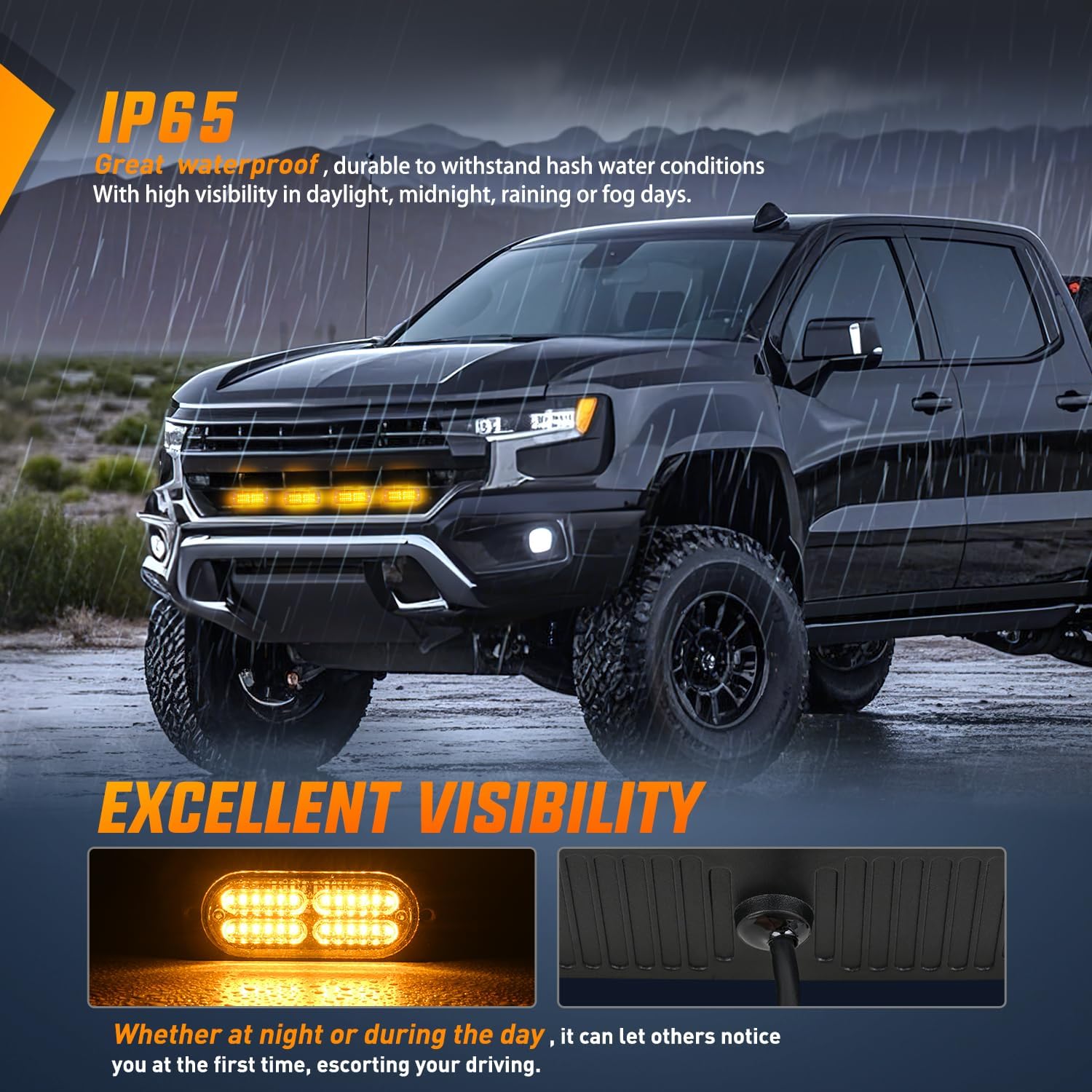 Nilight 4PCS LED Strobe lights 12V 24V Sync Feature Amber 24LED Emergency Hazard Warning Lights with Controller Hard Wire or Cigarette Lighter Plug for Car Truck RVs Campers