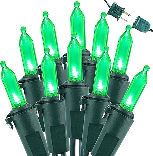 Brizled luces de Navidad verdes, 100 luces LED de 10 mt, 120 V con certificación UL, luces de Halloween conectables, impermeables, mini luz de