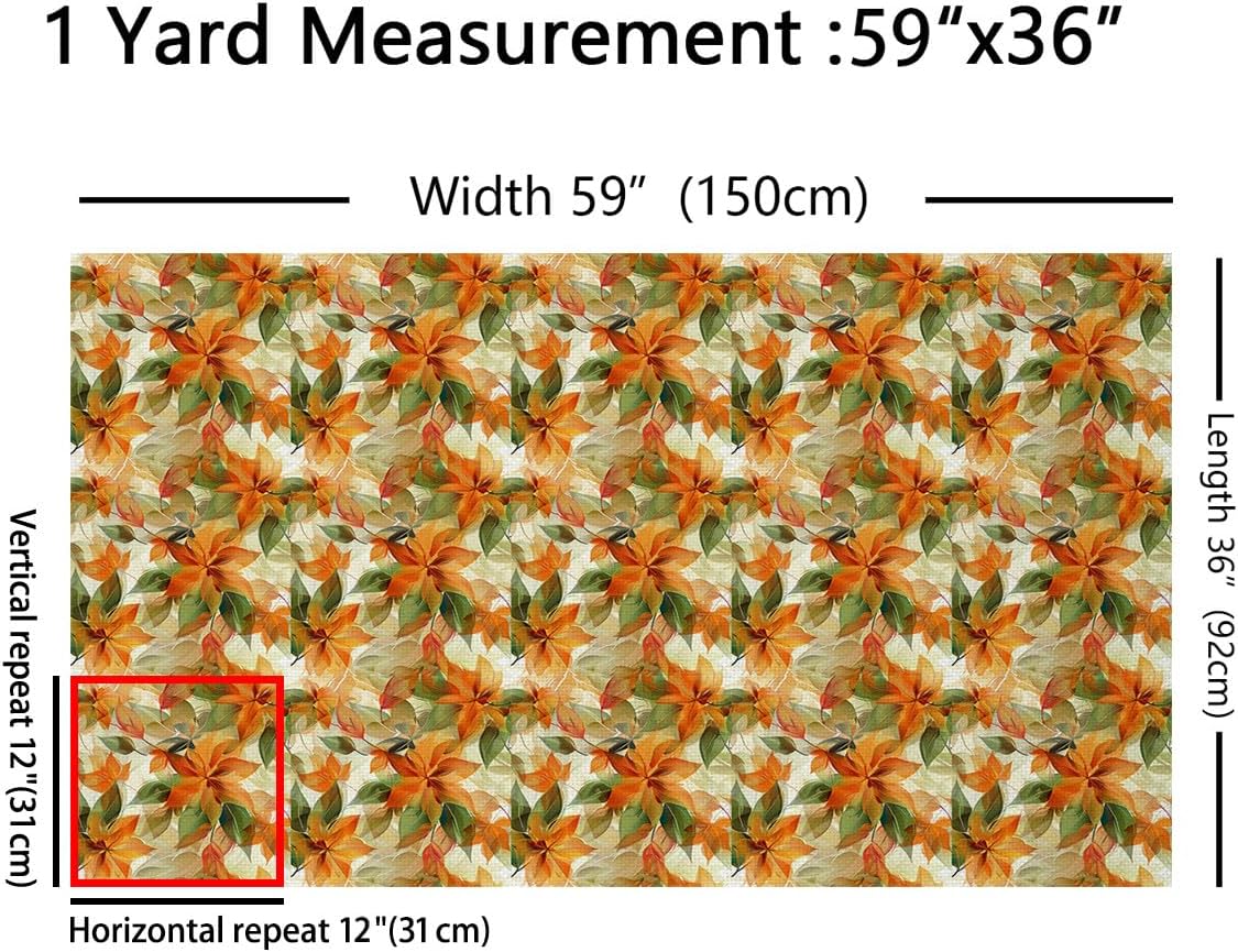 Erosebridal Floral Fabric by The Yard for Chairs,Flowers Blossom Blooming Watercolor Upholstery Fabric,Nature Leaves Waterproof Decor for Upholstery and Home Accents,Red Orange Green White,2 Yards