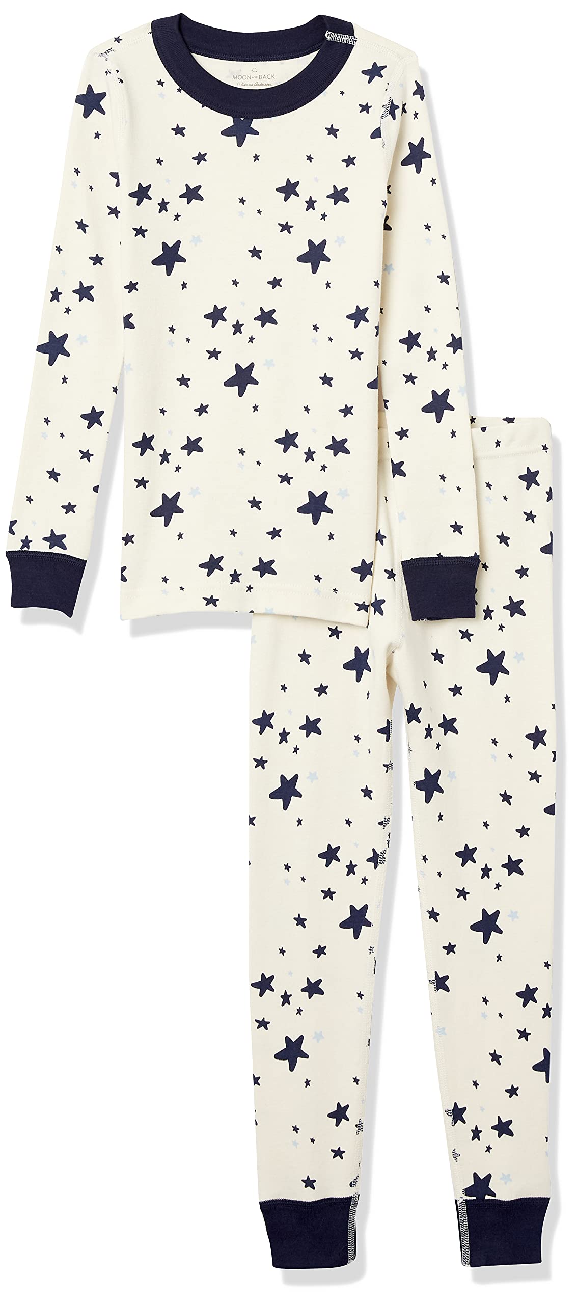 Moon and Back by Hanna AnderssonUnisex Babies' Organic Cotton Long-Sleeve Top and Bottom Pajama Set, Navy, Stars, 6-12 Months
