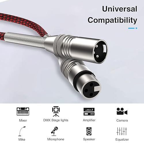 Miniatura 3 de Cable XLR de 6 pies, paquete de 2 unidades, nailon trenzado XLR multicolor resistente macho a hembra, cable de micrófono de 3 pines, cable XLR