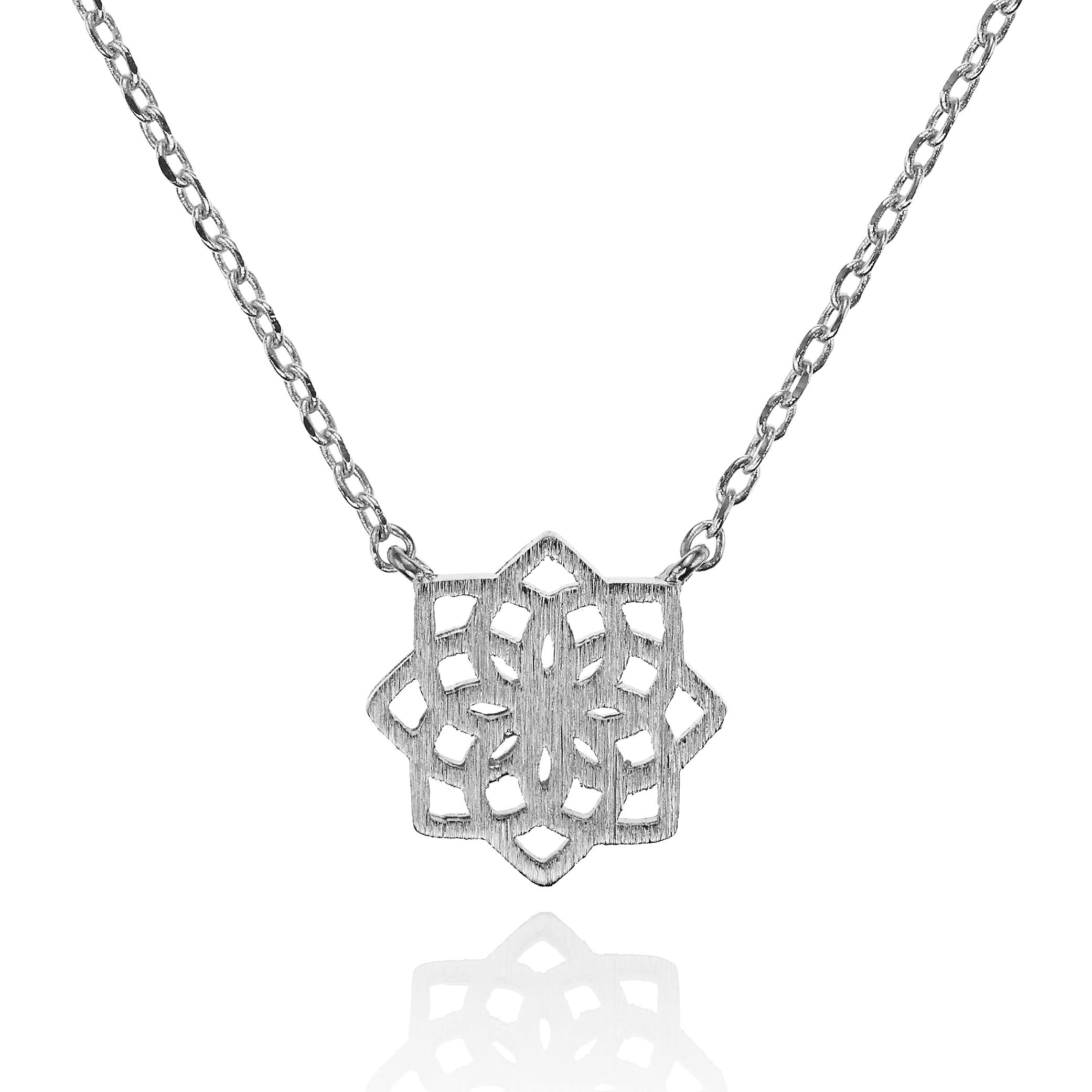 NAMANA Collana Lunga Con Ciondolo Mandala – Geometria Sacra, Finitura Spazzolata Argento