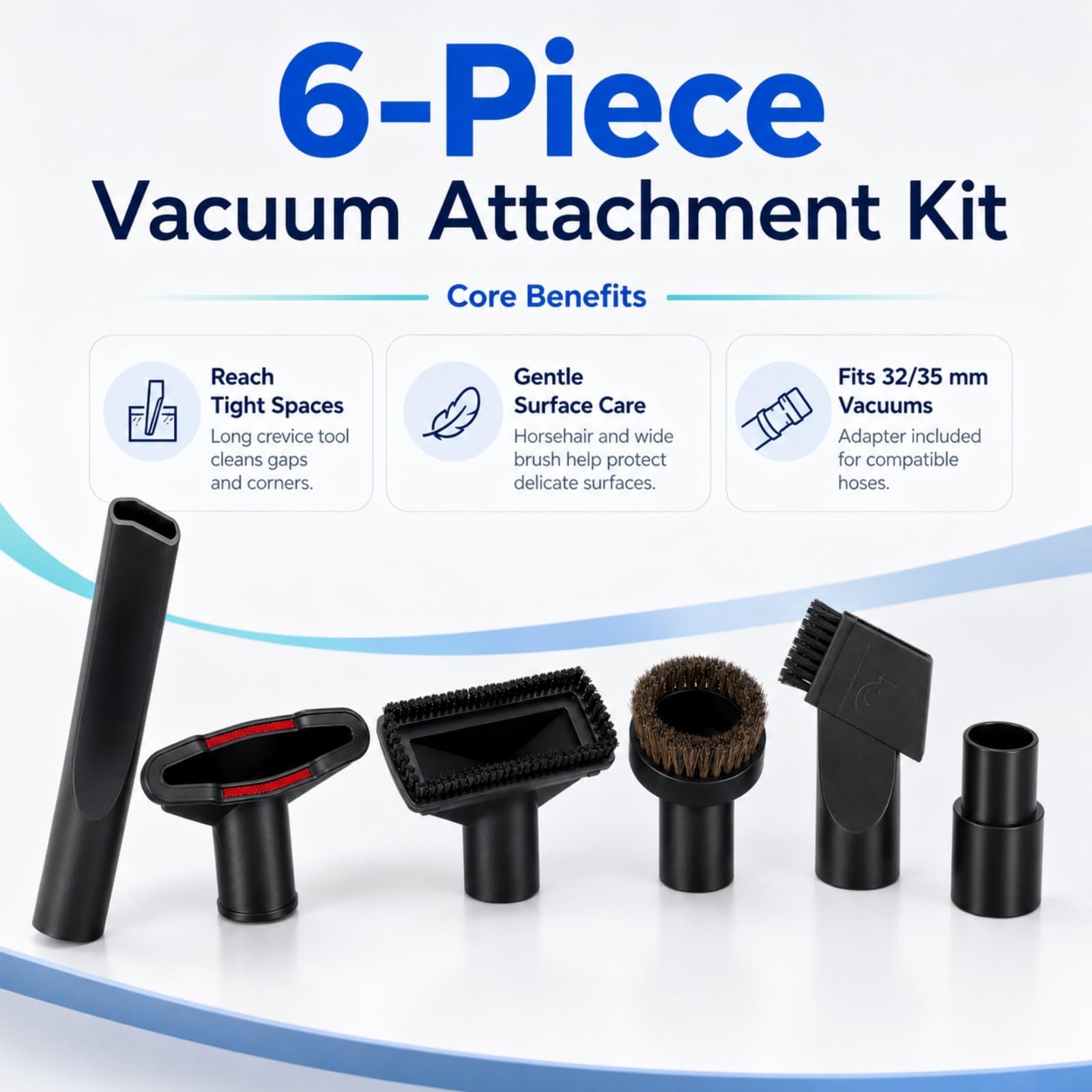 Staubsauger Zubehör Set für Eureka 955A CompleteClean 2012-2013 | 6/9 Teile Set | Universal Adapter | Fugendüse | Rosshaarbürste | Für Auto Sofa Tierhaare | Für Viele Staubsauger Aufsätze