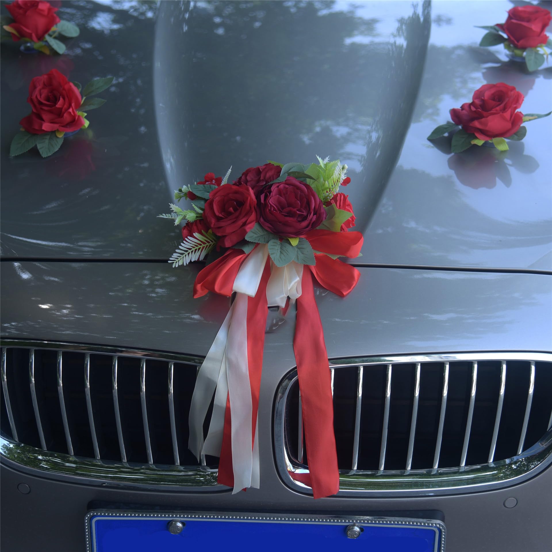 Wambere 1 Set Frontblumen Autoschmuck Hochzeitsschmuck Künstliche Rosendekoration Hochzeitsauto Deko Auto Schmuck Hochzeitsautodekoration für Hochzeit Empfang Zeremonie Party,Rosa