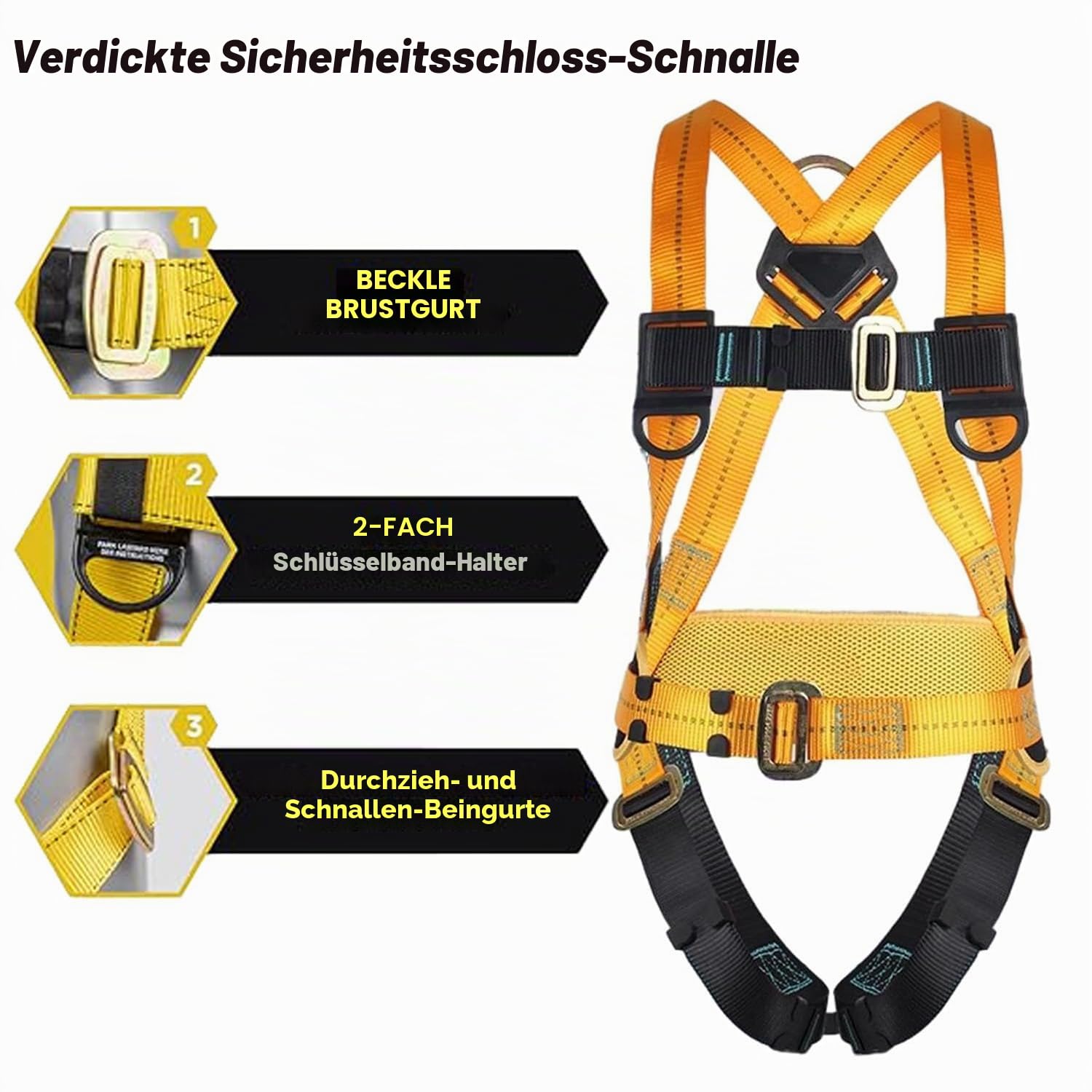 CHAMSUREUK Höhensicherheitssicherungs-Set, 5-Punkt-Sicherheitsgurt, Universalgröße, bewertet bis 100 kg, mit 2 großen Schnallen und 2 2 m Umhängebändern, zugelassen EN355, EN354 und EN361