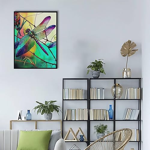 Miniatura 5 de Juego de pintura de diamante para niños y adultos, pintura artística colorida de libélula, juego digital de diamante redondo 5D, pintura bordada de