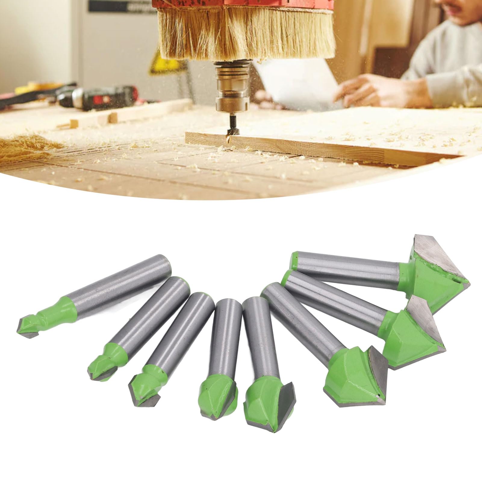 8-mm-Schaft-V-Nut-Fräser, 8-Griff-V-förmiger Fräser, Integrierter Brett-Klappfräser, Schnitz- und Holzbearbeitungsfräser