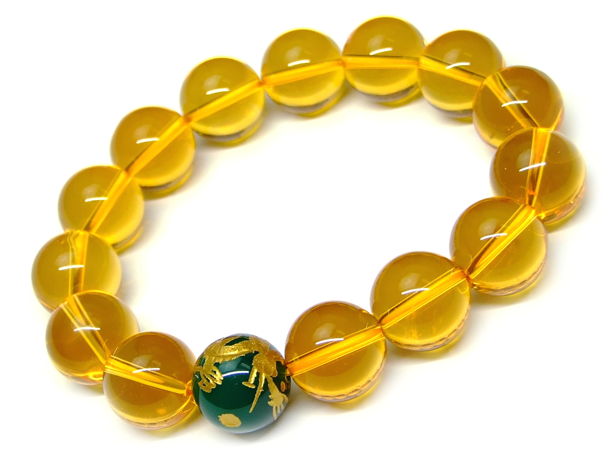 g3-35S 今月の半額 わけあり シトリン 黄水晶 緑瑪瑙 龍 金彫り 14mm ブレスレット 内径18cm ポーチ付き 天然石 パワーストーン