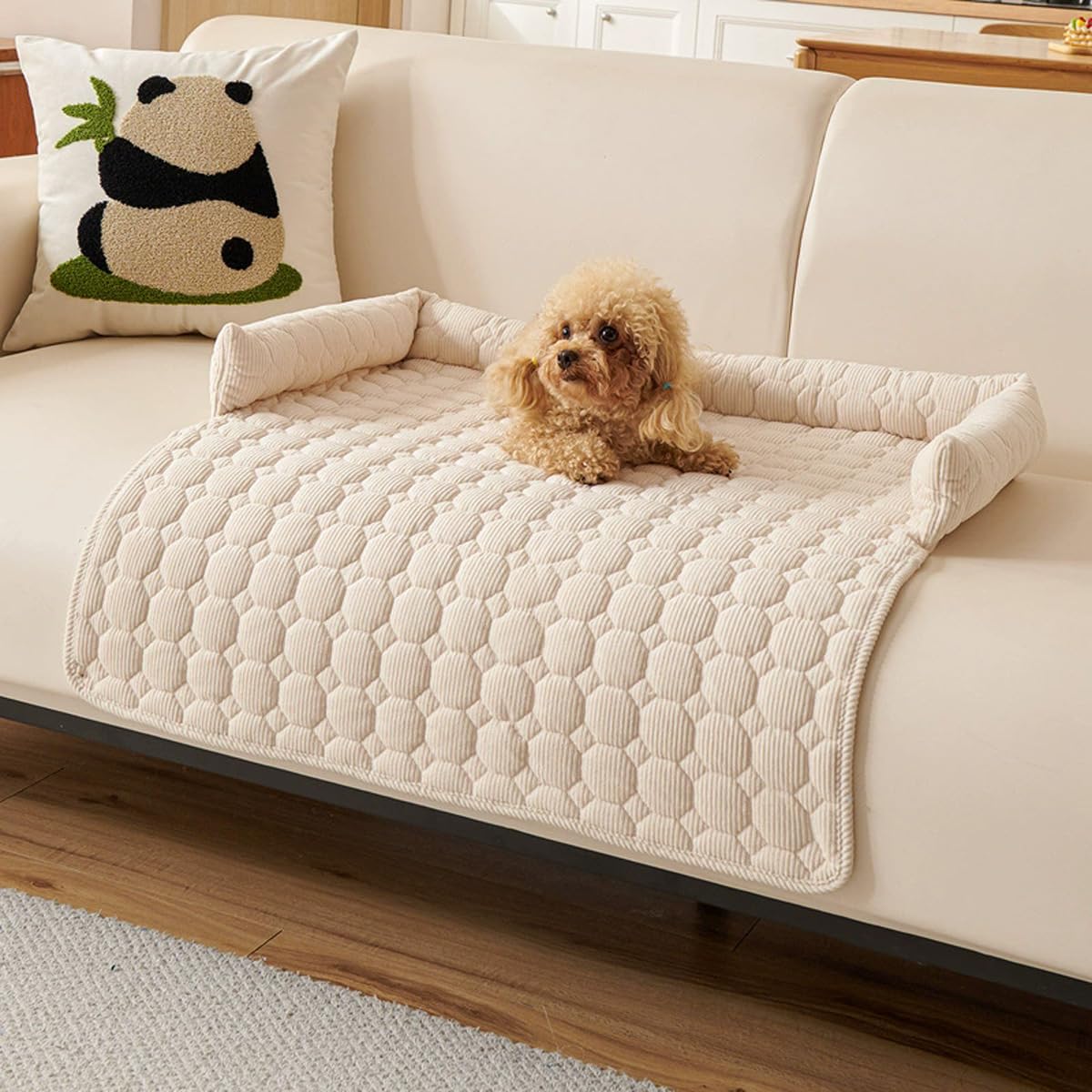 TALCON Calming Pet Dog Sofa Bed, Washable Couch Cover Furniture Protector for Medium Small Dogs and Cats, Dogs Bed Mat Sofa Blanket with Non-slip Bottom (White,75x75cm)