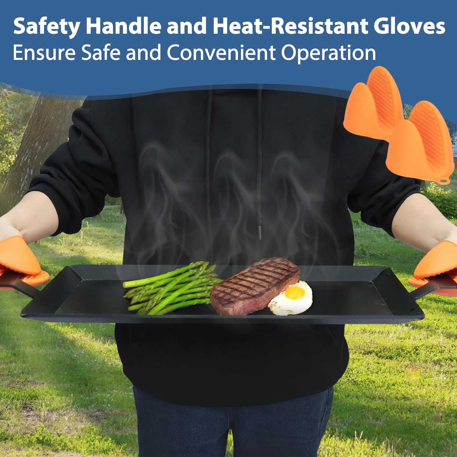 Carbon Steel Griddle for Gas Stovetop Grill Universal Professional Double Burner Cooking Plate for Induction Stove Top Electric Oven Flat Top Griddle Pan Replacement for Made In Cookware, 24" x 10.5"