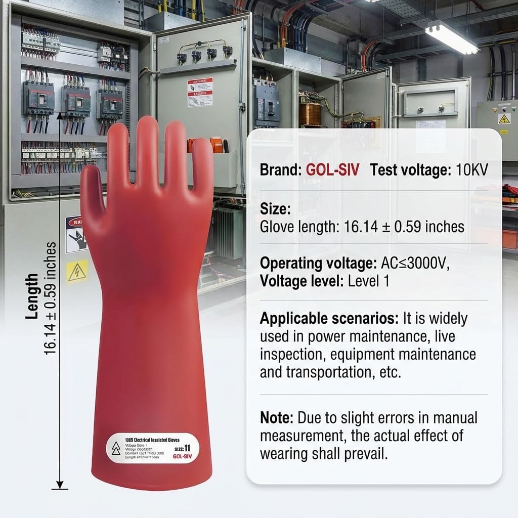 Insulated Electrician Gloves -Class 1 ASTM Compliant High Voltage Rubber Electrical Work Gloves For Men Work Electrical Safety Gloves3000V AC