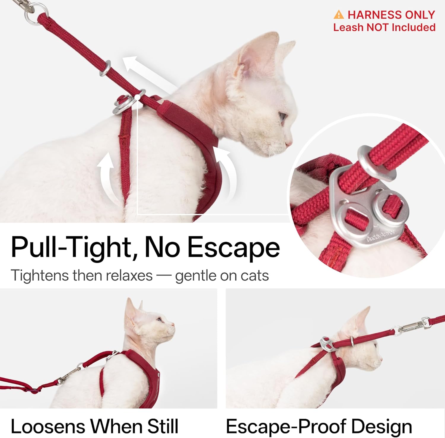 Escape Proof Y Shape Cat Harness Anti-Choke Adjustable Soft Comfortable Padded Cat Vest Harness Anti Escape Cat Rope Harness for Kitten Small Medium Large Cats (Burgundy, S)