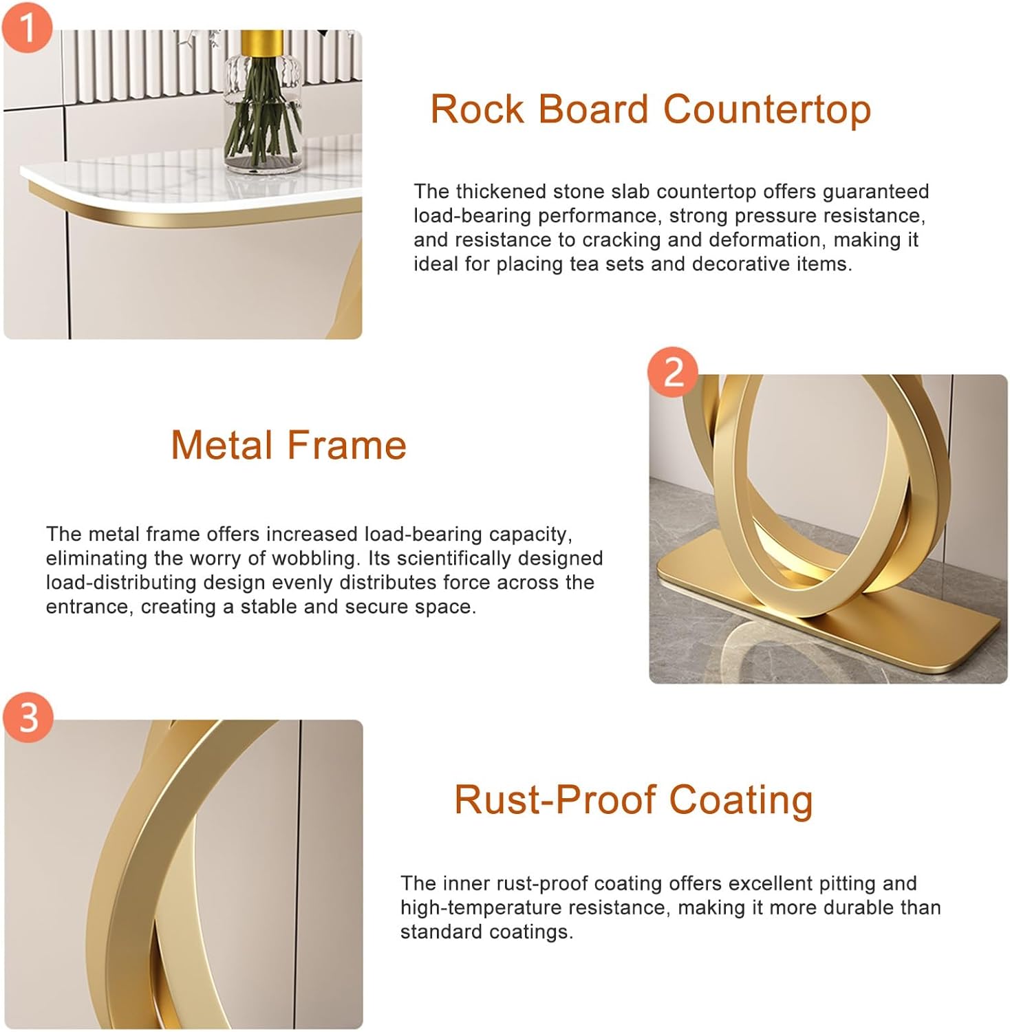 Console Tables,Contemporary Accent Table,Entryway Table with Storage Behind Couch Sofa Table for Living Room, Hallway, Foyer(White+Gold,100cm/39.4in)