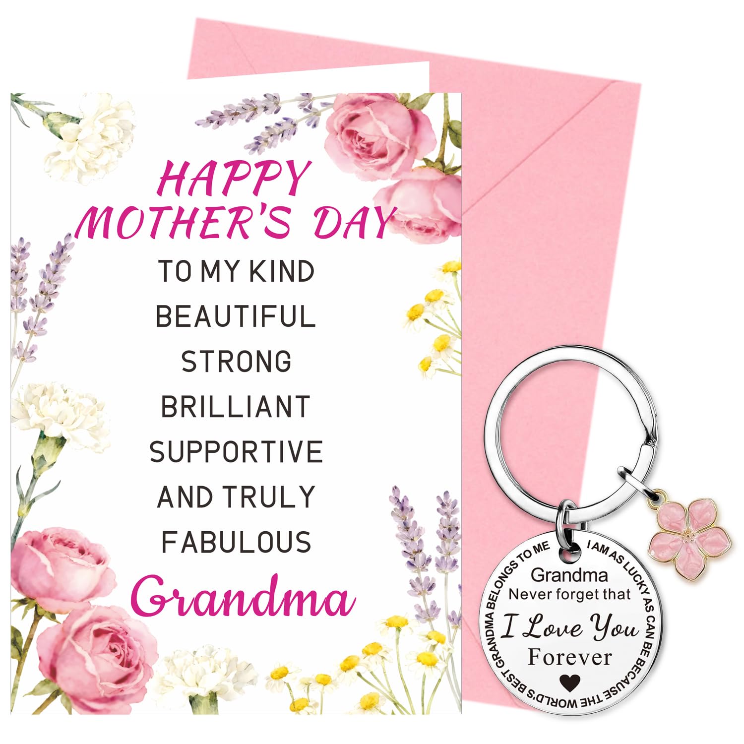 XINDY Mothers Day Card for Grandma, Grandma Mothers Day Card Keyring Mother's Day Grandma Gifts from Grandchildren with Envelope