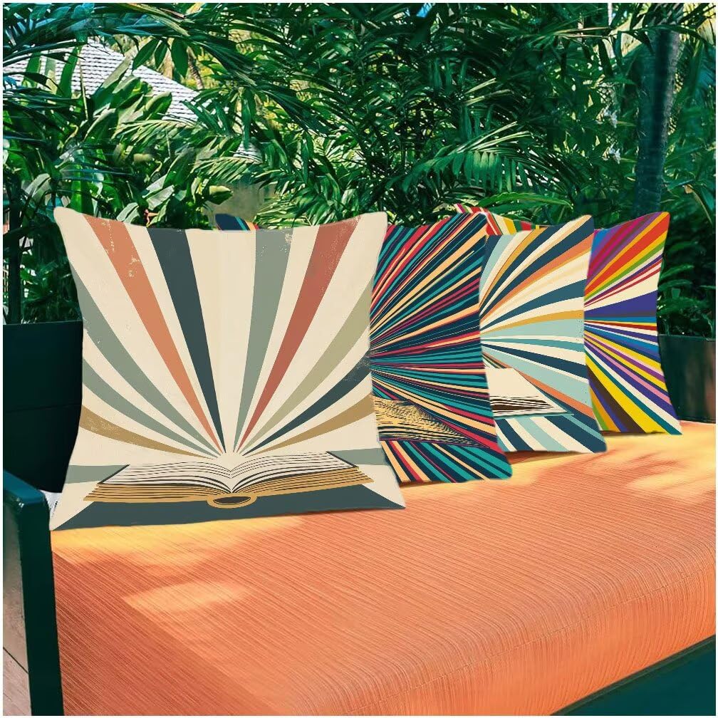 Farbe Kissenbezug 80X80CM 4er Set Outdoor Kissen Sofakissen Buch Wetterfest Quadrat Leinen Dekokissen mit Verdecktem Zip Voll Waschbar, Sofa Schlafzimmer Garten Auto Dekoration Balkon Deko X-OKZ98