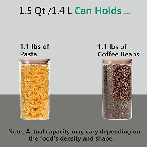 Miniatura 3 de Recipiente hermético de almacenamiento de vidrio con tapa de madera (40 onzas), recipiente transparente para almacenamiento de alimentos con tapa de