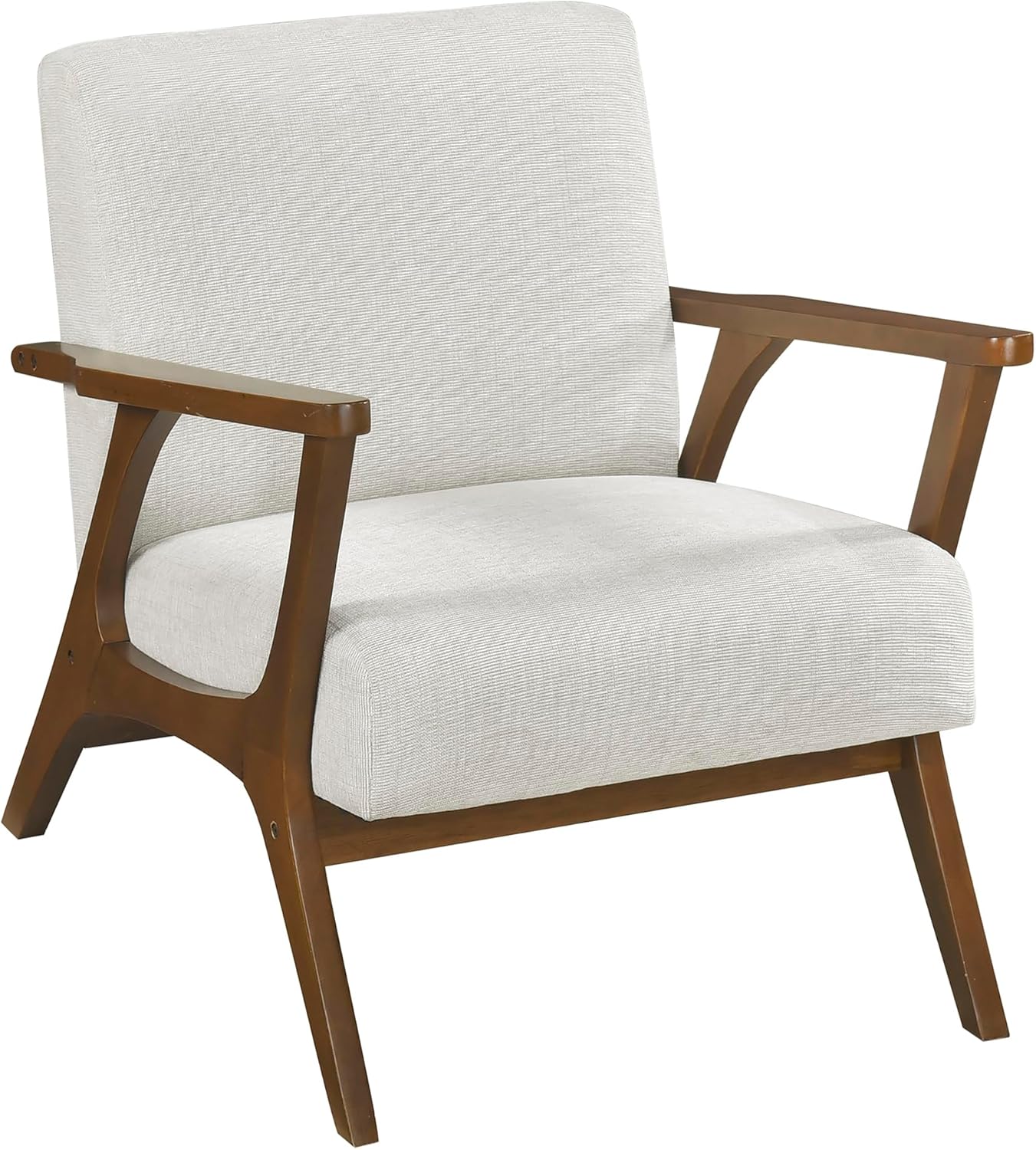 Lexicon Mid-Century Modern Accent Chair, Woven Chenille Fabric Lounge Chair, Chestnut Solid Wood Frame, Wide Arm Rest and Cushioned Comfort for Living Room/Office/Bedroom/Reading Nook, Beige